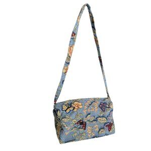 VTG Blue Tapestry Butterflies Top Zipper Crossbody Bag